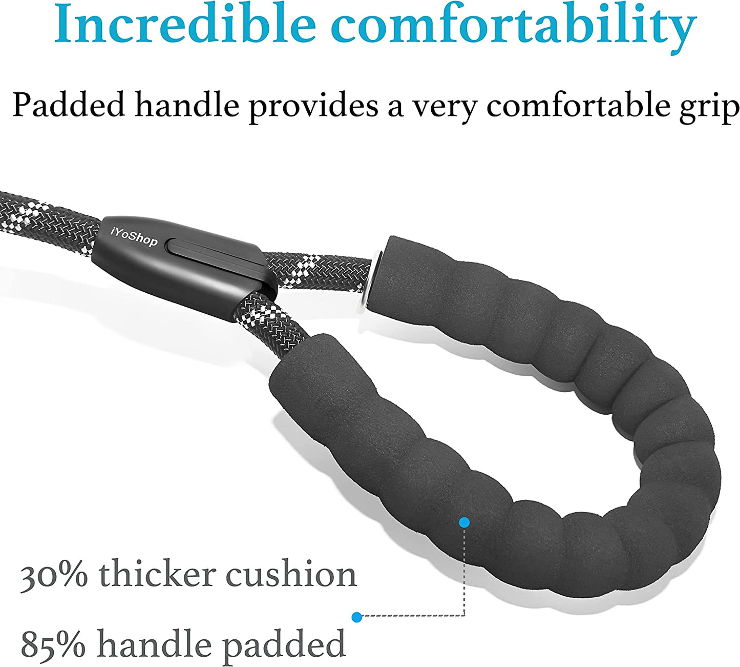 Durable Slip Lead Dog Leash with Padded Handle and Highly Reflective Threads, No Pull Dog Training Leash, (3/8" X 6 FT, Black)