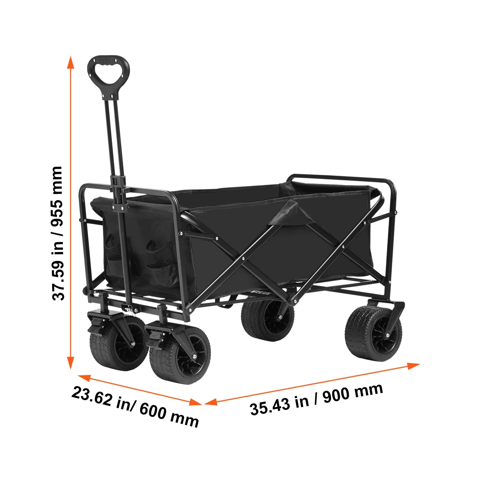 Collapsible Folding Wagon Beach Wagon Cart with All-Terrain Wheels Drink Holders Sports Wagon for Camping Shopping